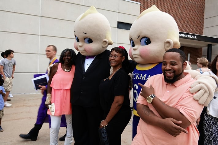 Hickman High School Kewpie Mascot with friends